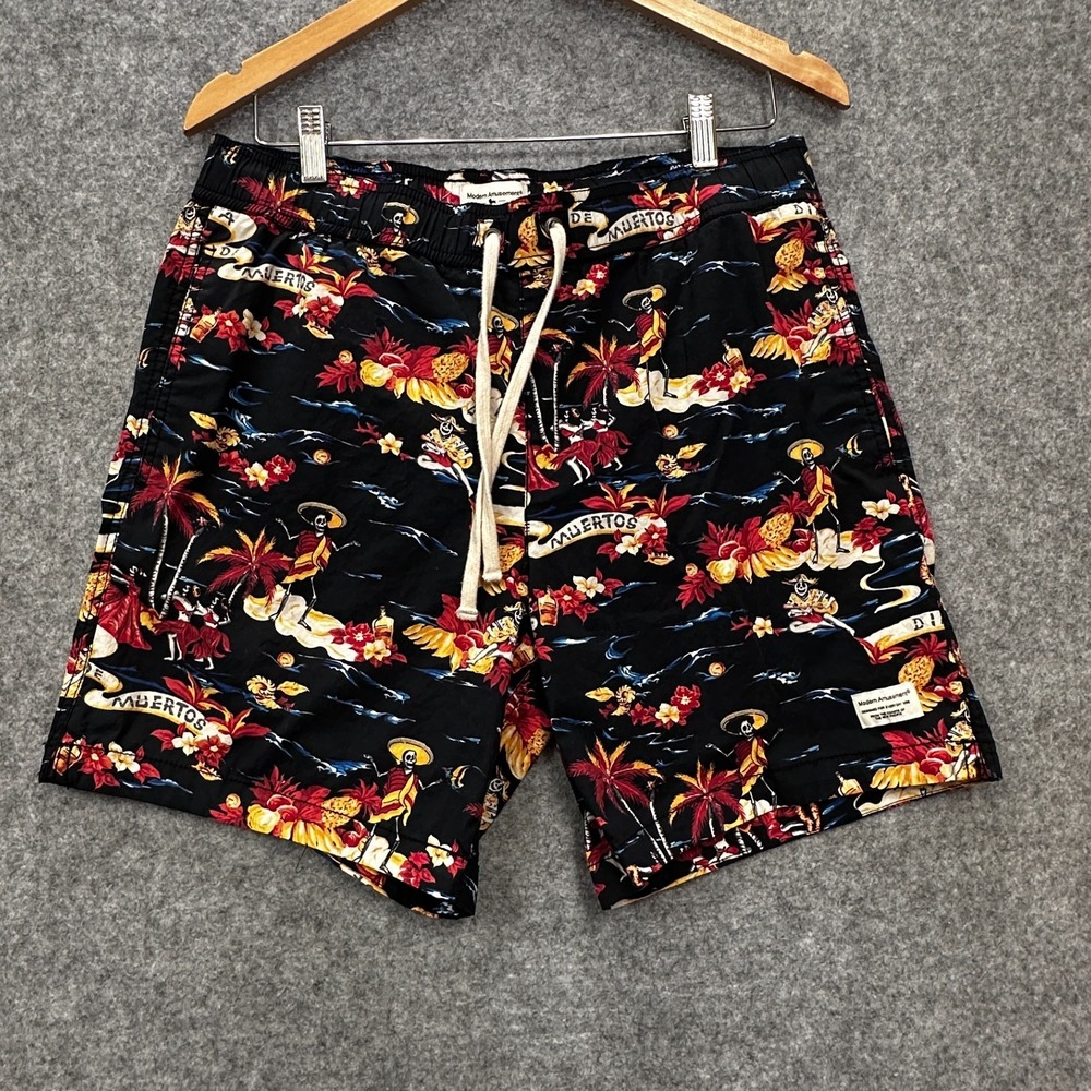 Modern Amusement Board Shorts Mens‎ M Multicolor Dia De Muertos Surf Swim Trunks